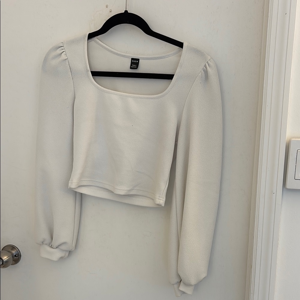 SHEIN White Square Neck Long Sleeve Blouse
